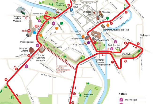 City Sightseeing York Hop-On Hop-Off Bus Tour - The railway station, Memorial Gardens, and Museum Gardens