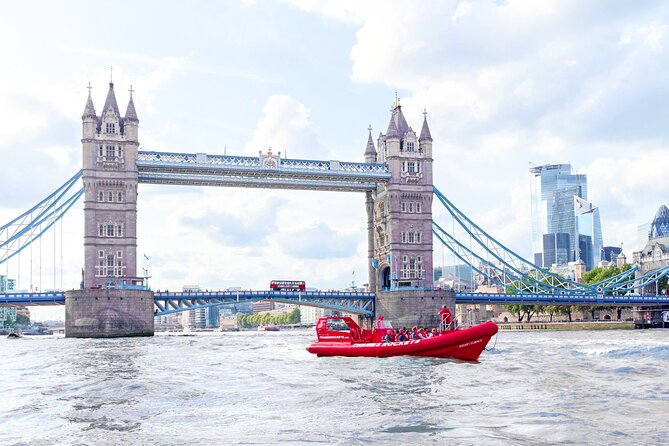 High-Speed Thames River Speedboat in London - Tower Bridge and HMS Belfast from the river