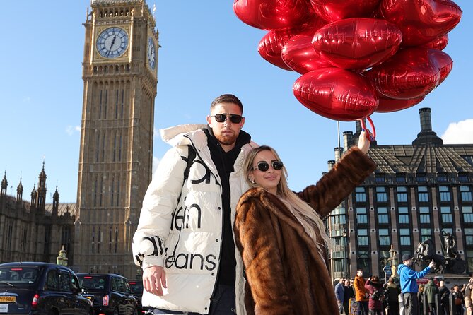 Professional Digital Photo with Red Heart Balloons Central London - What happens at Westminster Bridge